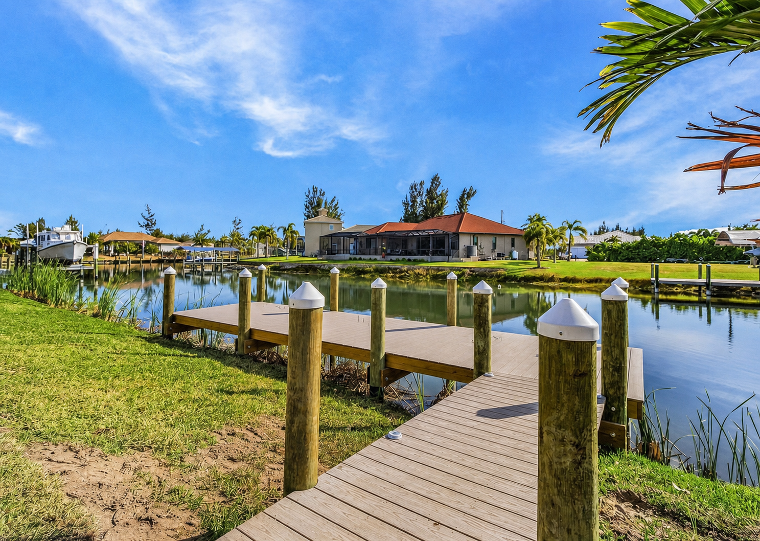 Atenia private dock and canal behind the house