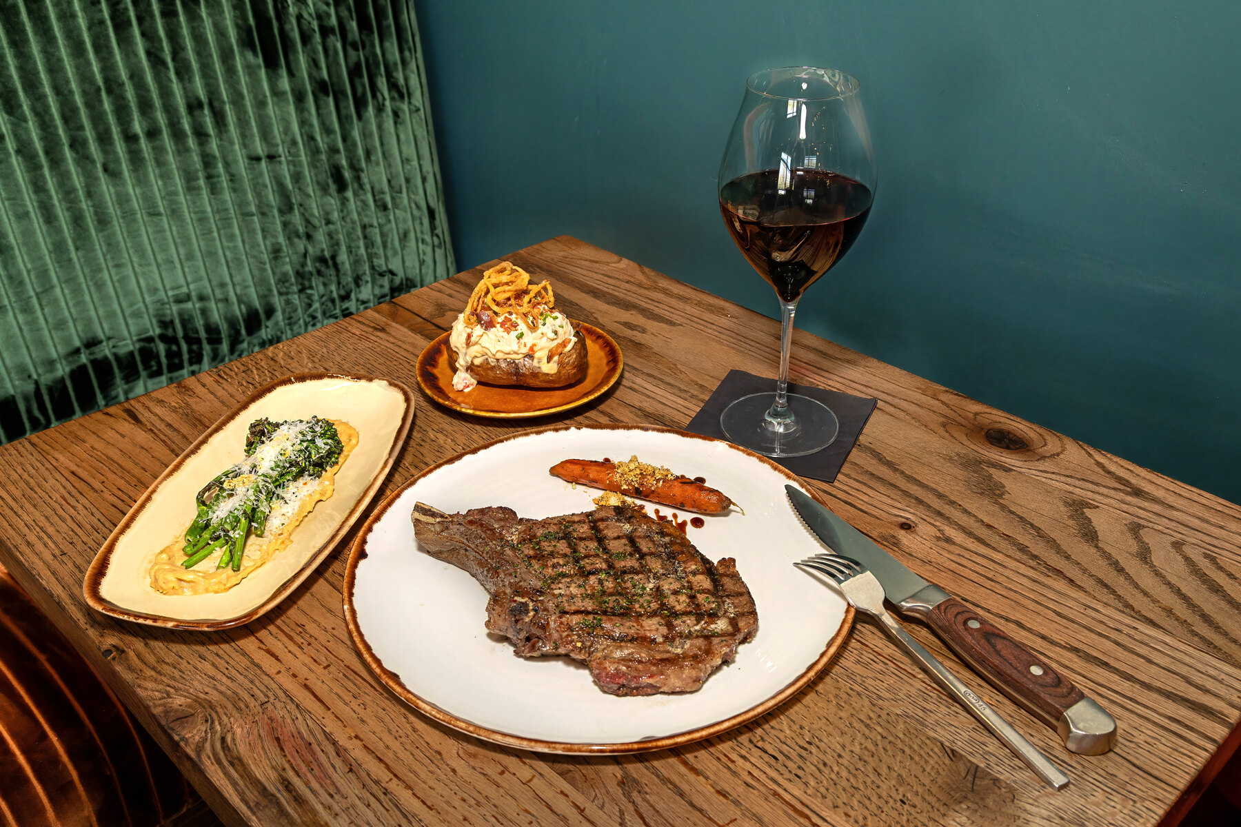 A plated steak dinner at Chophouse 285